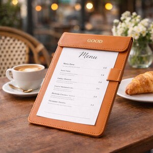 Personalized PU Leather Clipboard A4 A5, Luxury Menu Folder, Restaurant Document Holder