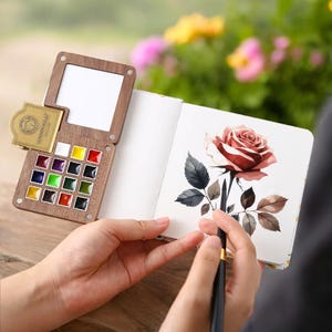 Caja de pintura portátil de 15 colores para viaje, paleta de acuarela en caja de nogal, juego de pintura para artistas, regalo para pintores, suministros de arte portátiles