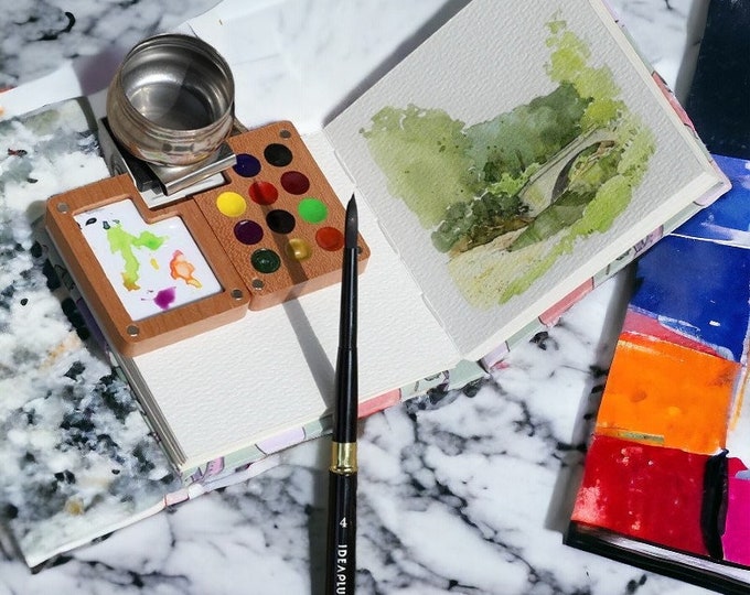 Wooden Watercolor Palette, Portable Paint Palette, Travel Watercolour Kit, Acquarelle Supplies, Go Draw, Travel Paint Set