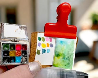Kit Aquarelle Mini Voyage - 10 Pièces | Palette Bois, Carnet, Pinceaux | Parfait Pour Peinture Extérieure Et Balades