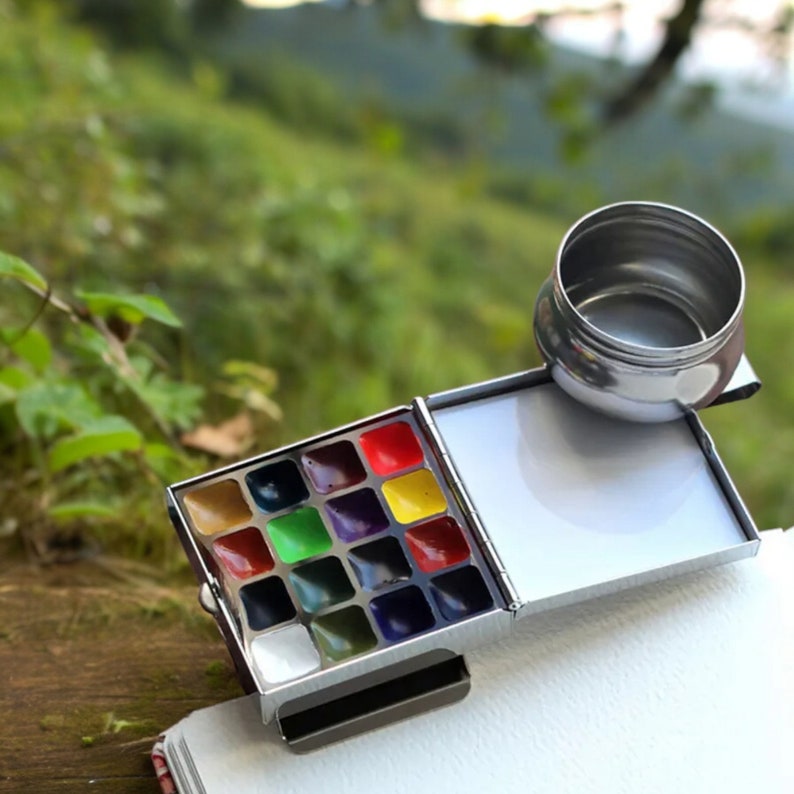 Mini Portable Watercolor Set, Watercolor Palette, Watercolor Supplies, Travel Paint Box, Go Draw