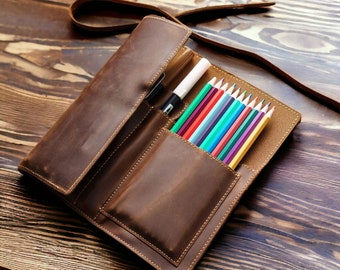 Leather Pencil Case, Rolling Pen Case, Roll Up Pencil Case, Leather Pen Case, Fountain Pen Case, Pencil Organizer