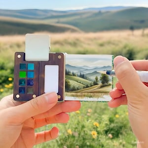 Mini Wooden Watercolor Palette, Watercolor Paint Set, Artist Paint Palette, Black Walnut Palette, Gift For Painter, Go Draw