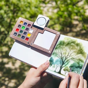 Paleta de acuarela de madera, paleta de pintura portátil, juego de acuarela de viaje, suministros de acuarela, Go Draw, mini caja de pintura