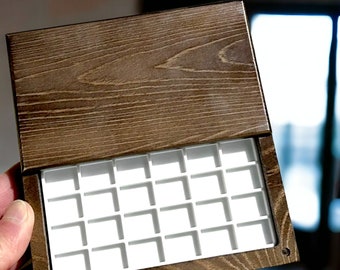 Paleta de acuarela de madera, paleta de pintura de viaje, suministro de acuarela, caja de pintura de acuarela, bandeja de madera de pintura, regalo para pintor