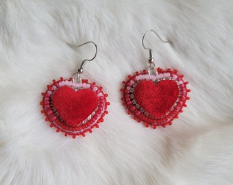 Red Heartdrop Earrings! || Handmade Beadwork