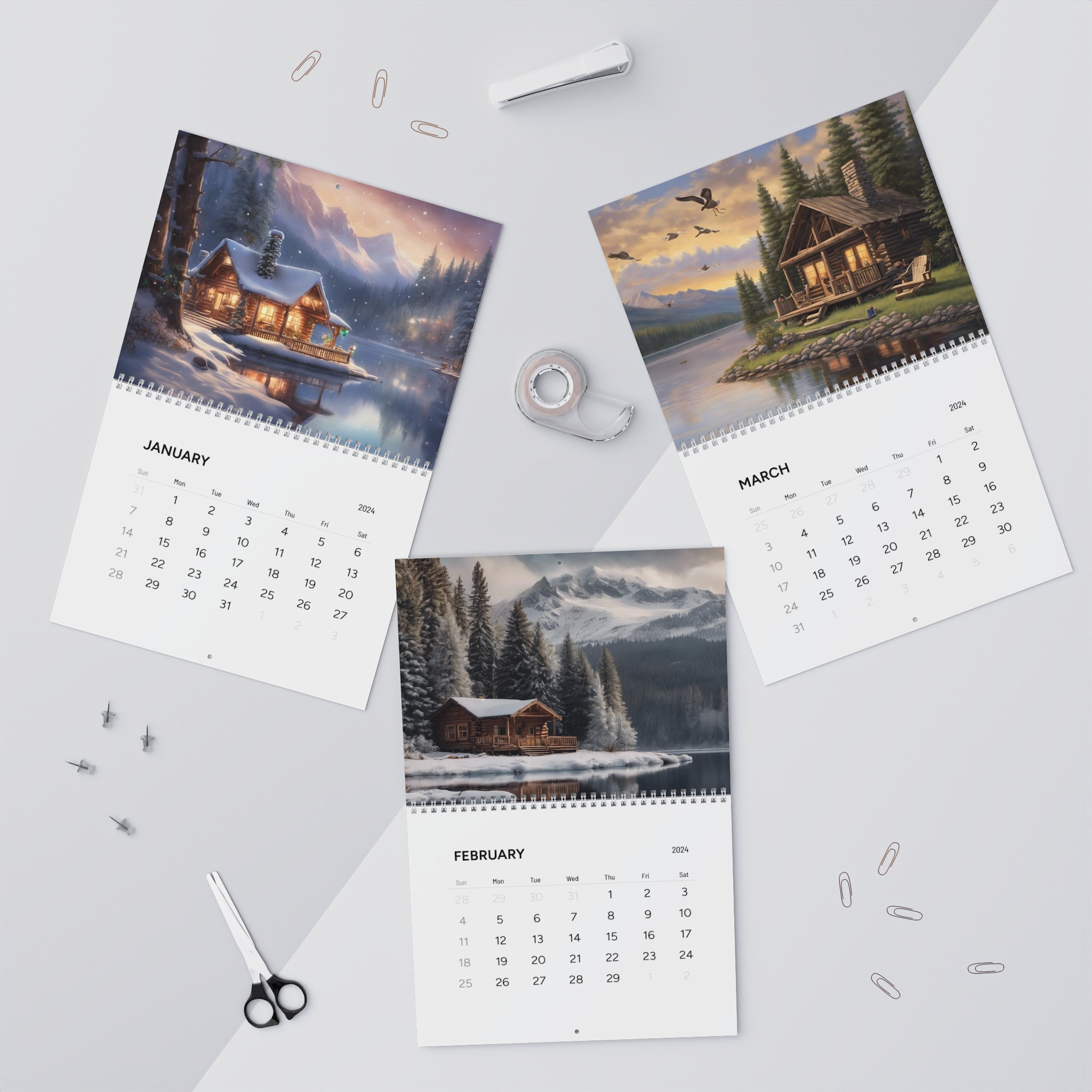 Wall Calendars 2024 cabins 2024 Etsy