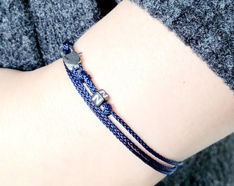 Bracelet micro paracorde : tour de cou bleu réglable, fermoir en acier inoxydable