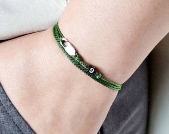 Bracelet enveloppant vert micro paracorde pour homme et femme, cadeau de Noël pour lui, bracelet réglable fait main, bracelet de surfeur
