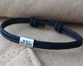 Bracelet minimaliste personnalisé, bijoux réglables avec initiales gravées et date, cadeau de Saint-Valentin pour les couples qui aiment le plein air