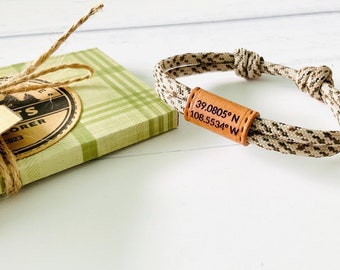 Bracelet avec coordonnées GPS pour lui et son troisième anniversaire de mariage, bracelet cordon en cuir personnalisé pour mari, petit ami