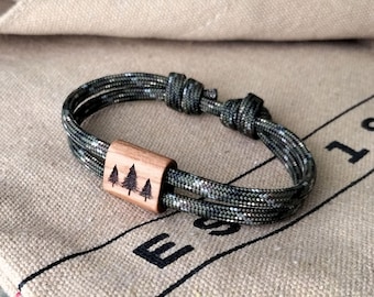 Bracelet de perles en bois de pin gravé : paracorde réglable, bijoux pour passionné de nature, cadeau de Saint-Valentin pour homme