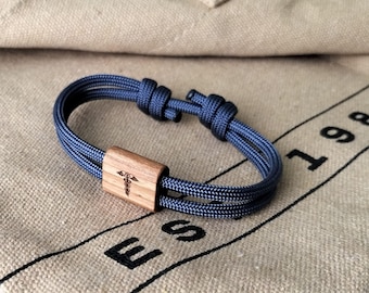 Bracelet en paracorde caducée : perle en bois gravée, cadeau médical