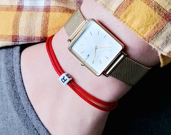 Paracord Bracelet with Initial, Christmas Gift for Students, Adjustable Handmade Surfer Bracelet, Gift for Teens, Lucky Red Bracelet