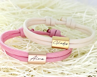 Bracelet en acier inoxydable avec cordon avec nom gravé, bracelet réglable design personnalisé, cadeau de Saint-Valentin bijoux minimaliste pour elle