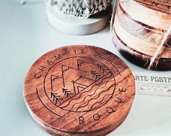 Set of 2 and 4 Engraved Wooden Coaster Nature Design Personalised Name - 5th Anniversary Gift  -  Home Decor Gift for Outdoor Enthusiast