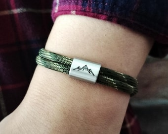 Bracelet en paracorde gravé de montagne pour amateur de plein air, souvenir sentimental pour lui, bracelet de montagne pour randonneurs aventuriers