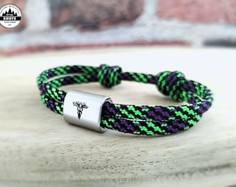 Bracelet cordon personnalisé alerte médicale, cadeau bracelet caducée pour infirmières, bracelet médecins, cadeau pour homme, bracelet personnalisé alerte allergie