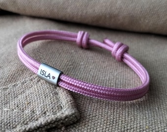 Bracelet corde rose personnalisé : gravure du nom ou du motif personnalisé, bijoux souvenir réglables pour elle, cadeau de Pâques pour les écoliers