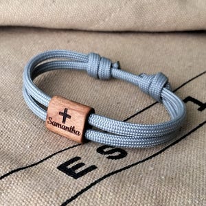 Personalised Cross Bracelet – Custom Name Wood Bead Bracelet – Handmade Gift for Holy Communion, Confirmation Gift for Kids and Teens