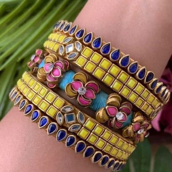 Silk thread Kundan stone bangles | Embroidery bangles | Wedding bangles | Customized and matched to any dress/lehenga | Bridal bangles