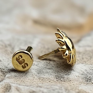 14K Gold Sun Stud Earrings – Dainty Gold Sun Earrings, Minimalist Solar Motif Earrings, Celestial Jewelry Gift for Her