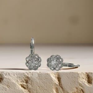 Sterling Silver Sun Disc Earrings: 14K Gold Leverback CZ Dangle