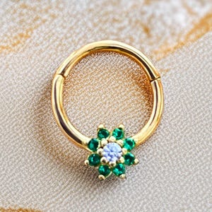14K Gold Hoop Earring with Zirconia Flower – Dainty Cartilage Piercing for Helix, Tragus, Conch