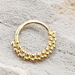 14K Gold Textured Beaded Hoop Piercing – Unique Round Cartilage Earring for Helix, Tragus, Conch