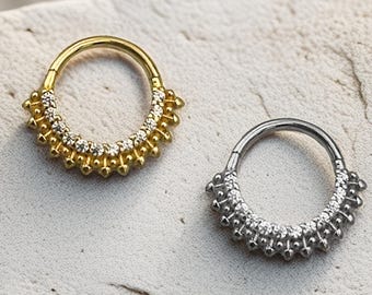 Pierścień do przegrody nosowej z litego złota 14K, kółko daith, piercing do nosa, kolczyk do chrząstki helisy