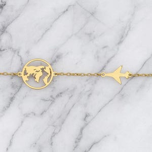 Solid 925 Sterling Silver Globe & Airplane Bracelet – Minimalist Travel-Inspired Jewelry for Wanderlusters