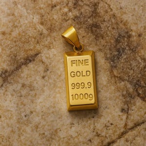 Mini Gold Bar Pendant – 999.9 Fine Gold Ingot Necklace Charm, 14K Gold Plated, 1.6cm Small Pendant for Men & Women