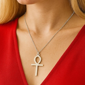 Sterling Silver Ankh Necklace – Ancient Egyptian Life Symbol Pendant – Minimalist Unisex Jewelry Gift