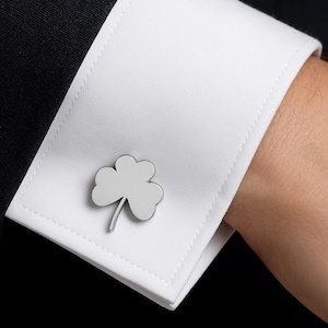 925 Sterling Silver Shamrock Cufflinks – Lucky Clover Men&#39;s Cuff Links – Irish Wedding Gift – Minimalist Silver Suit Accessory