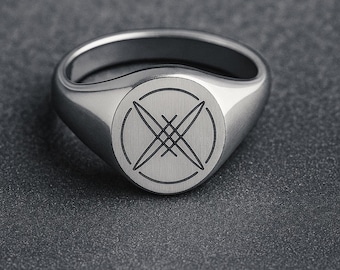 Silver Geometric Sigil Signet Ring – Minimalist Sacred Symbol Ring, Unisex Spiritual Talisman Jewelry