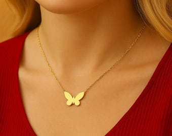 Sterling Silver Butterfly Necklace: Minimalist Pendant, Dainty Jewelry