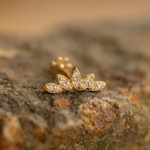 Aurora 14K Gold Marquise Diamond Climber Earring, Dainty Helix Stud, Cartilage Flat Back Piercing Jewelry