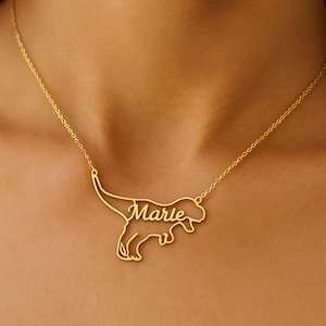 Personalized Dinosaur Name Necklace – Custom Gold Kids Jewelry – Unique Gift for Boys & Girls