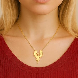Phoenix Necklace in Gold – 925 Sterling Silver Firebird Pendant for Women, Symbol of Rebirth and Strength