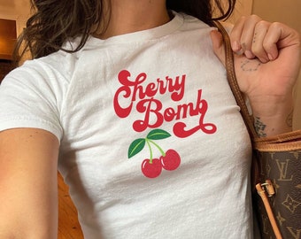 Cherry Bomb Baby Tee Women, y2k Baby Tee Cherries Babytee Trending y2k Baby Tee's Baby Tee Gifts Hers Baby Tee Trendy Cherrybomb