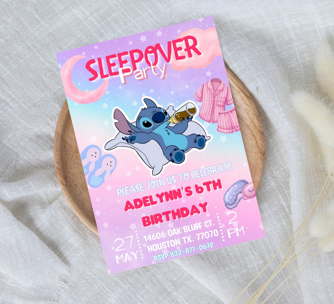 Stich Slumber Party Birthday Invitation, Stitch Lilo Sleepover Birthday ...