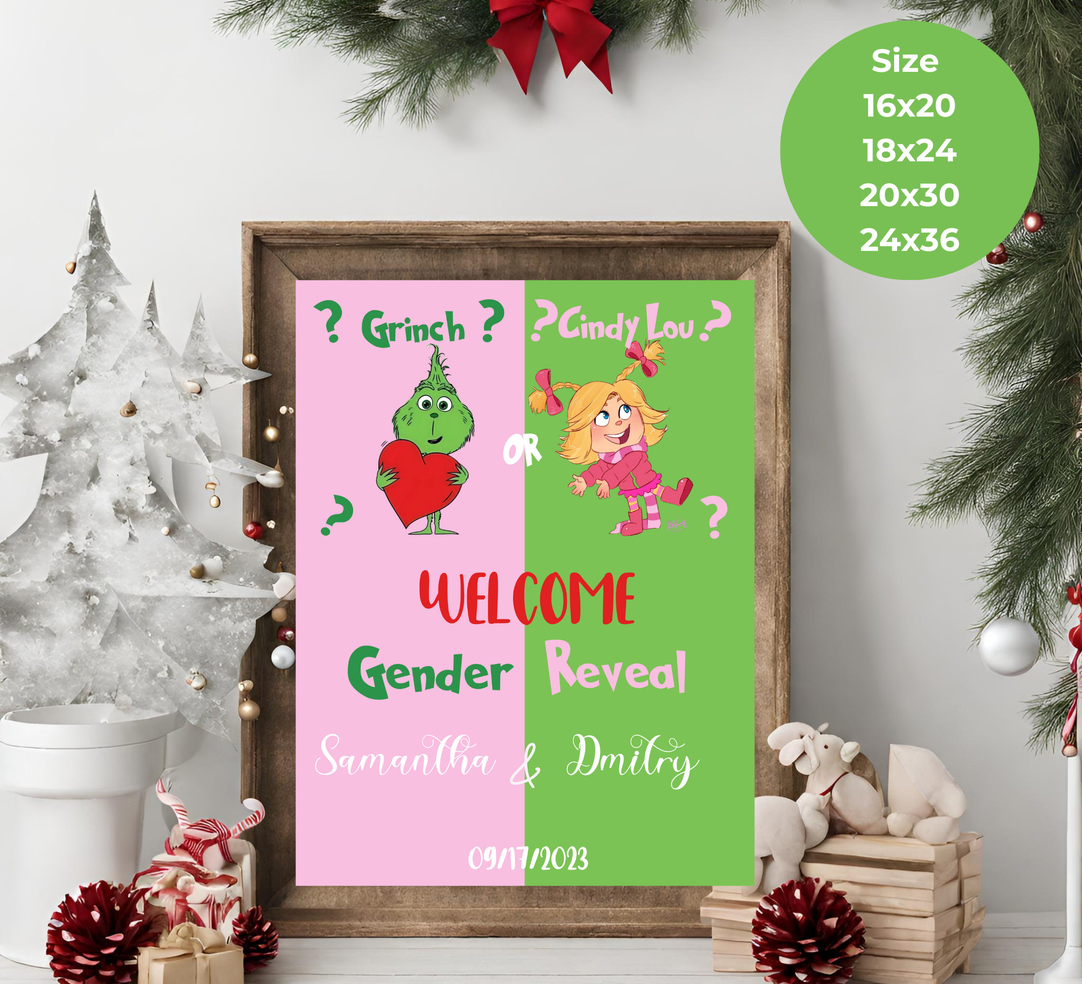 Grinch Gender Reveal Sign, Grinchmas Baby Shower ,christmas