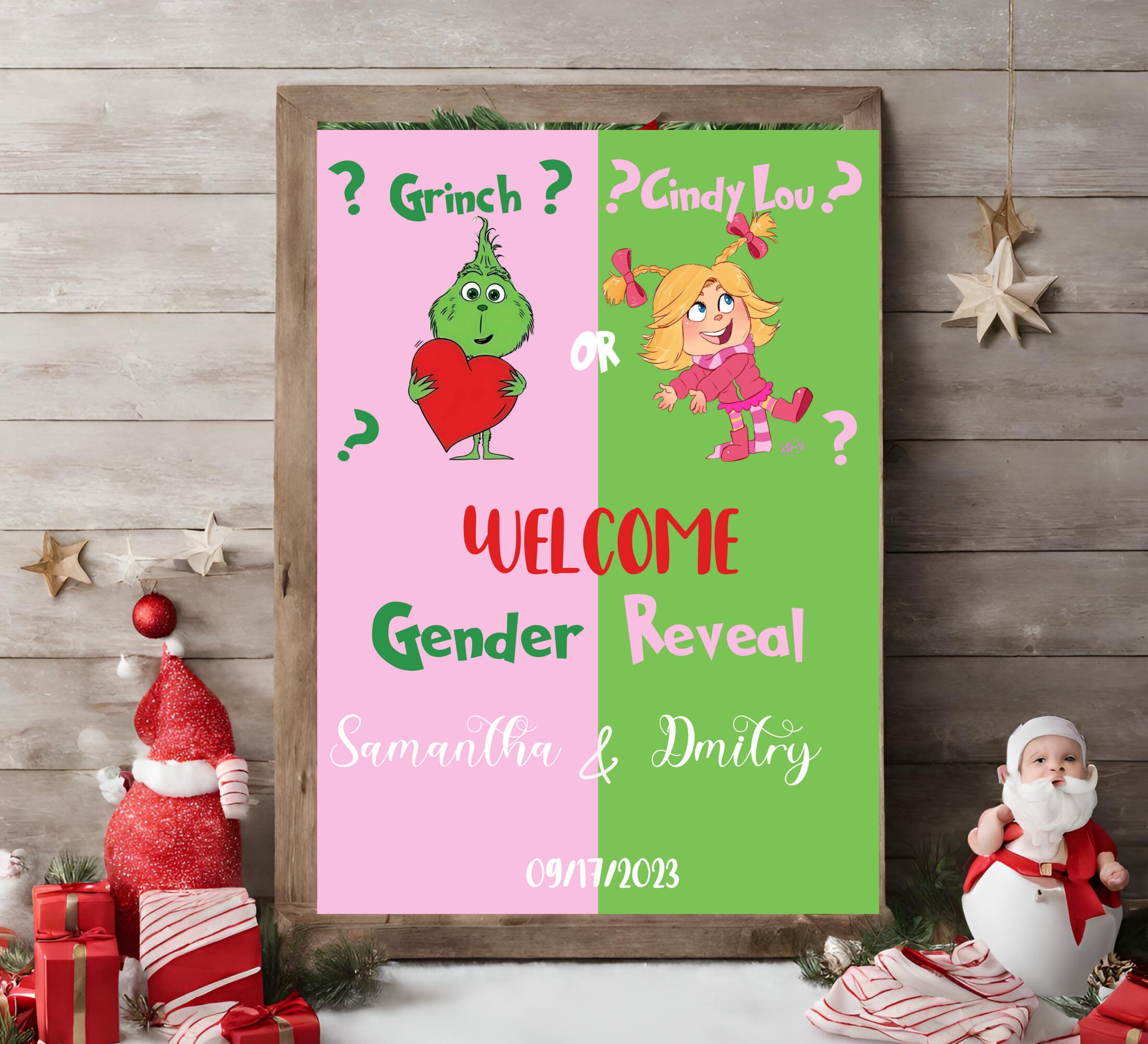 Grinch Gender Reveal Sign, Grinchmas Baby Shower ,christmas
