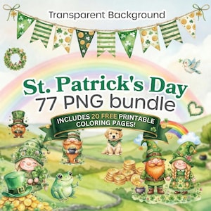 St. Patrick's Day Watercolor Clipart Bundle, Leprechaun Gnome Shamrock (Commercial Use) image 1