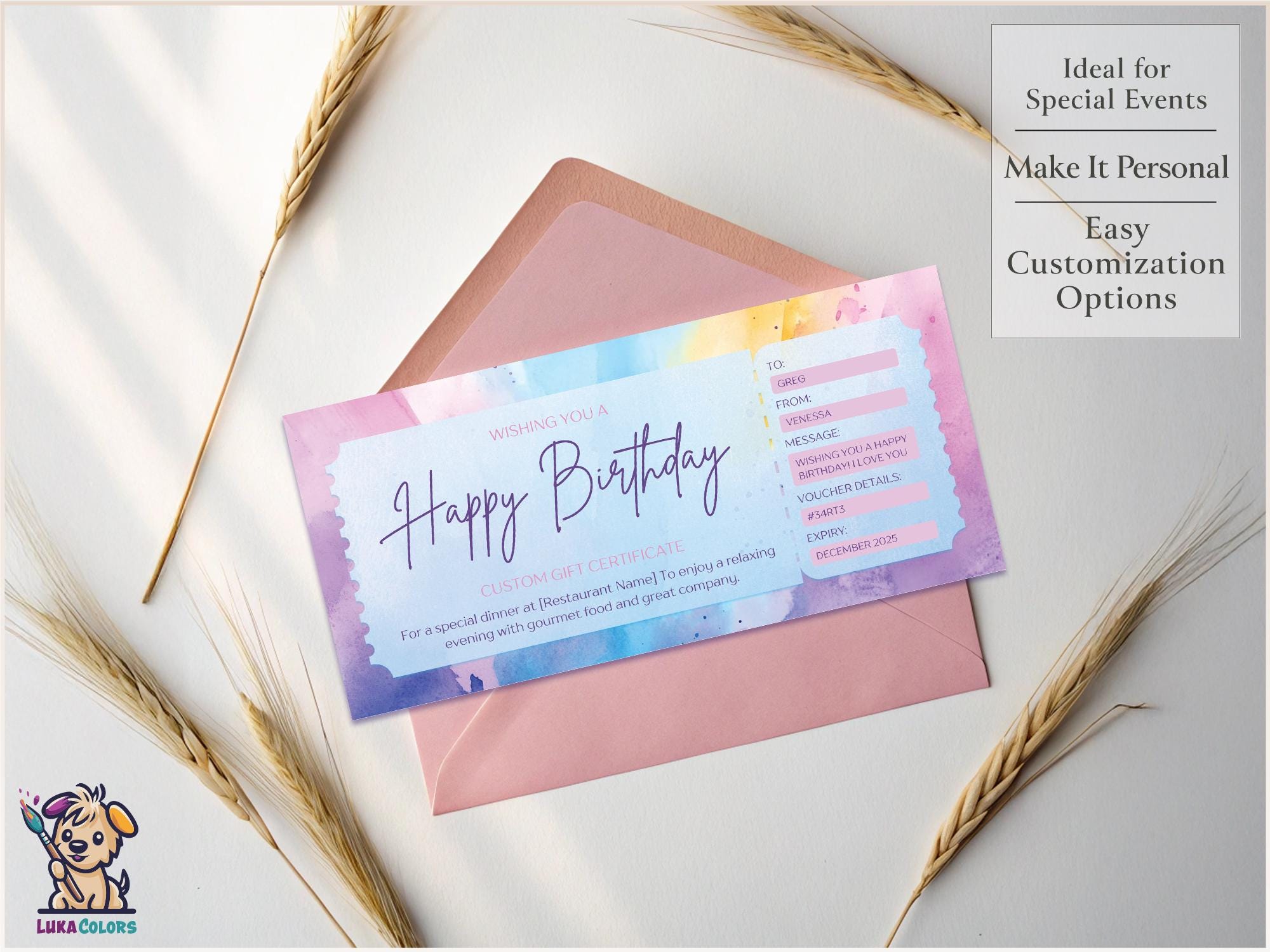 Happy Birthday Printable Gift Voucher, Custom Birthday Gift Certificate ...