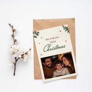 Modello di biglietto fotografico per le vacanze sui social media, modifica in Canva, design per Instagram e Facebook, cornice digitale per foto festiva, biglietto di auguri via e-mail