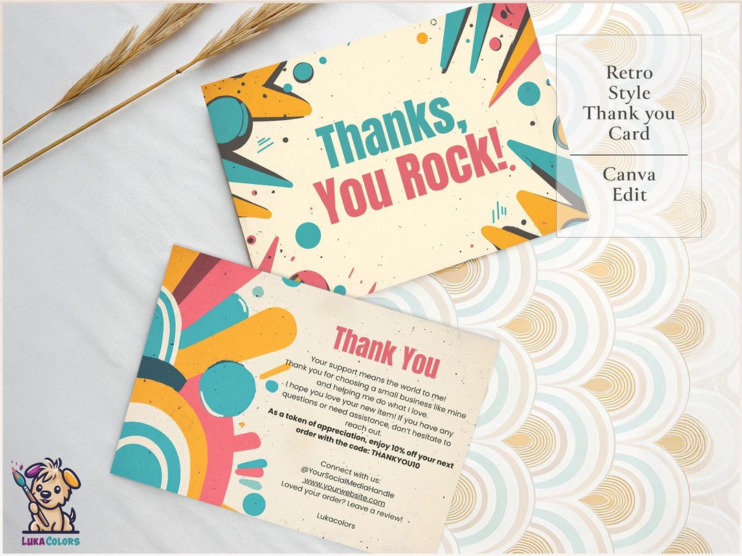 Retro Thank You Card Template: Editable Canva Design - Etsy