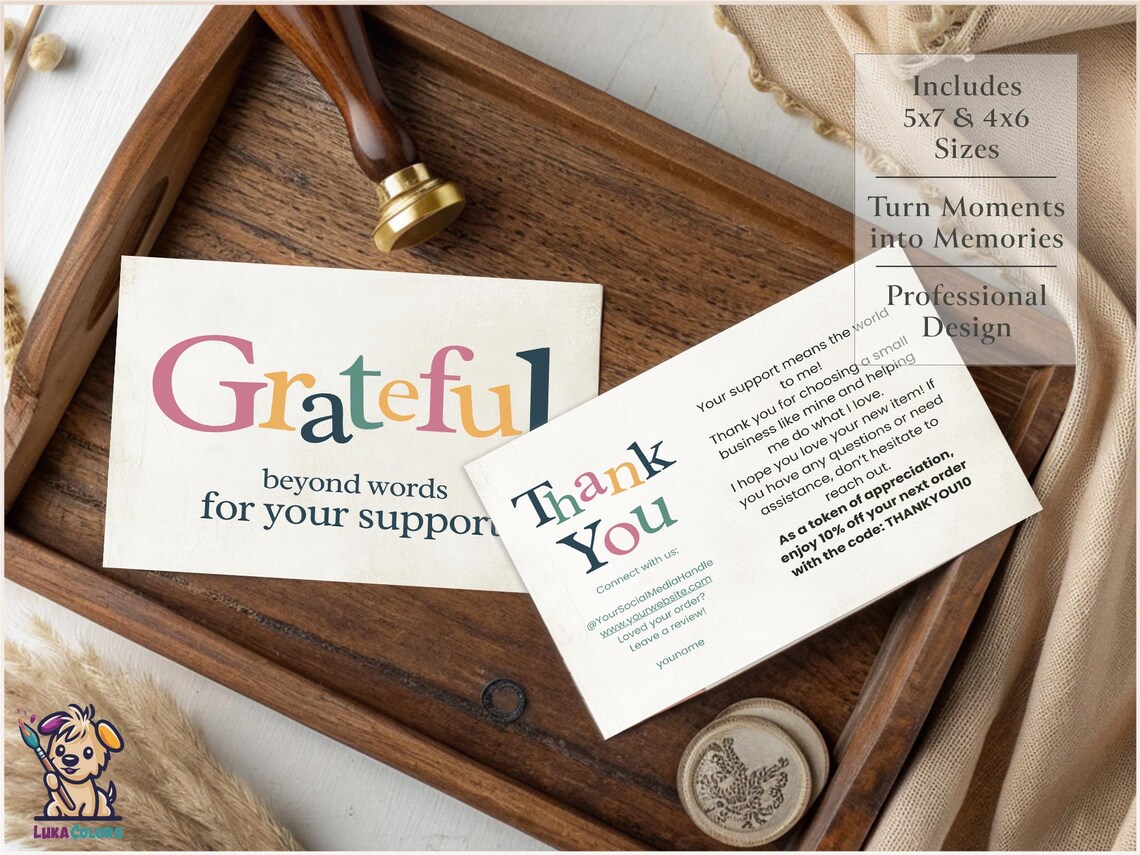 Boho Thank You Card Template: Editable Small Business Insert (canva) - Etsy