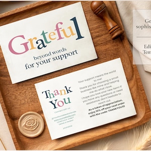 Boho bedankkaart canvassjabloon, bewerkbare neutrale bedankkaart voor kleine bedrijven, boho bijsluiter, afdrukbare klant moderne typografie