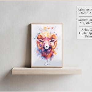 Aries Zodiac Poster, Aries Wall Art Printable, Watercolor Astrology Decor, Instant Download, Aries Birthday Gift, Art for Home or Office